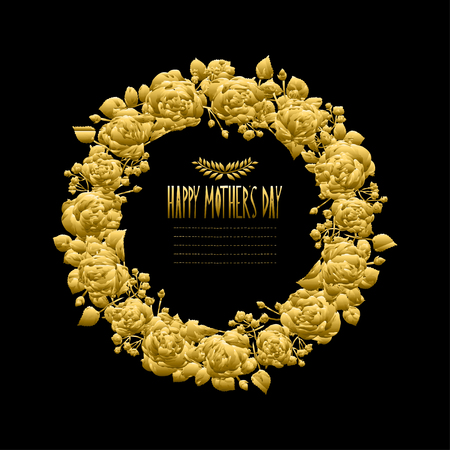 Elegant golden wreath with decorative rose flowers, design element. Can be used for wedding, baby shower.のイラスト素材