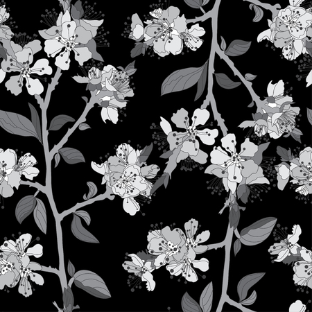 Elegant seamless pattern with hand drawn decorative cherry blossom flowers, design elements. Floral pattern for wedding invitations, greeting cards, scrapbooking, print, gift wrap, manufacturing.のイラスト素材
