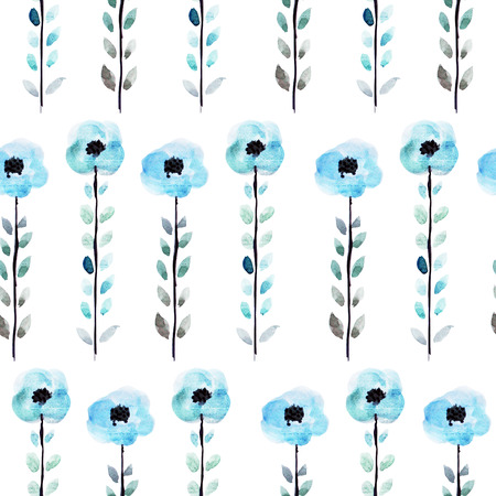 Elegant seamless pattern with watercolor blue  flowers, design elements. Floral pattern for invitations, greeting cards, scrapbooking, print, gift wrap, manufacturing, textile.の写真素材