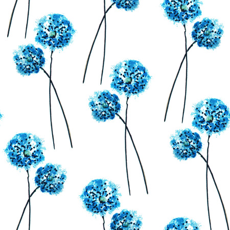 Elegant seamless pattern with watercolor blue  flowers, design elements. Floral pattern for invitations, greeting cards, scrapbooking, print, gift wrap, manufacturing, textile.の写真素材