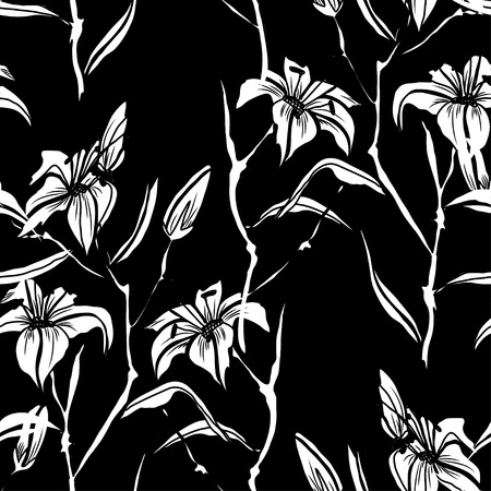 Elegant seamless pattern with lilly flowers, design elements. Floral  pattern for invitations, cards, print, gift wrap, manufacturing, textile, fabric, wallpapersのイラスト素材
