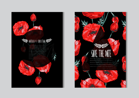 Elegant cards with decorative poppy flowers, design elements. Can be used for wedding, baby shower, mothers day, valentines day, birthday cards, invitations, greetings. Vintage decorative flowers.のイラスト素材