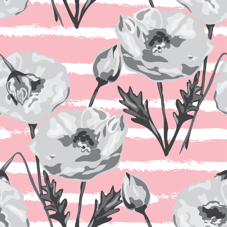 Elegant seamless pattern with poppy flowers, design elements. Floral  pattern for invitations, cards, print, gift wrap, manufacturing, textile, fabric, wallpapersのイラスト素材