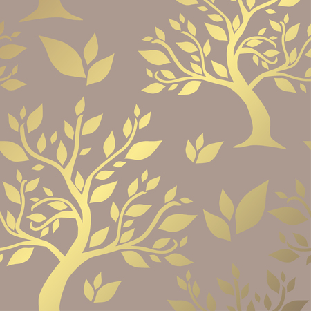 Elegant golden pattern with hand drawn decorative trees, design elements. Floral pattern for invitations, greeting cards, scrapbooking, print, gift wrap, manufacturingのイラスト素材