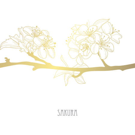 Decorative sakura flowers, design elements. Can be used for cards, invitations, banners, posters, print design. Golden flowersのイラスト素材