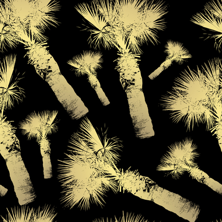 Golden seamless pattern with palm trees, design elements. Exotic  pattern for invitations, cards, print, gift wrap, manufacturing, textile, fabric, wallpapersのイラスト素材