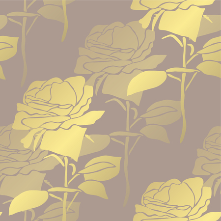 Golden seamless pattern with rose flowers, design elements. Floral  pattern for invitations, cards, print, gift wrap, manufacturing, textile, fabric, wallpapersのイラスト素材