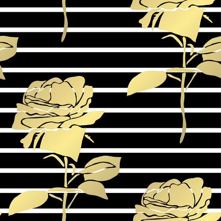 Golden seamless pattern with rose flowers, design elements. Floral  pattern for invitations, cards, print, gift wrap, manufacturing, textile, fabric, wallpapersのイラスト素材