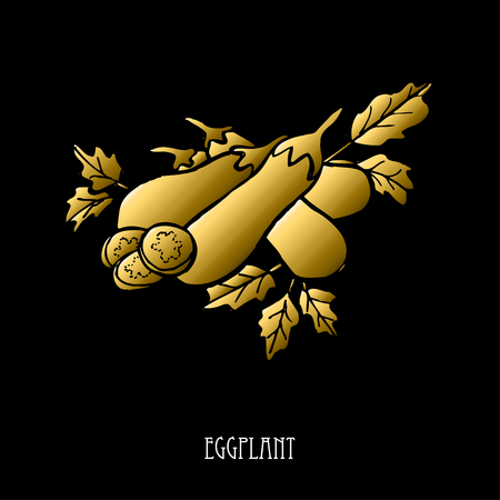 Hand drawn golden eggplants, design element. Can be used for cards, invitations, scrapbooking, print, fabric, manufacturing, food themes. Food theme. Golden vegetablesのイラスト素材