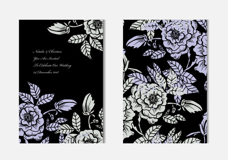 Elegant cards with decorative flowers, design elements. Can be used for wedding, baby shower, mothers day, valentines day, birthday cards, invitations, greetings. Vintage decorative flowers.のイラスト素材