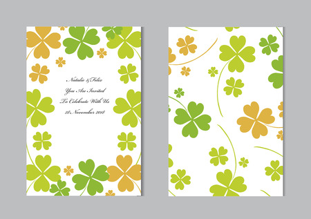 Elegant cards with decorative clovers, design elements. Can be used for wedding, baby shower, mothers day, valentines day, birthday cards, invitations, greetings. ST Patricks Day themeのイラスト素材