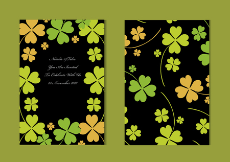 Elegant cards with decorative clovers, design elements. Can be used for wedding, baby shower, mothers day, valentines day, birthday cards, invitations, greetings. ST Patricks Day themeのイラスト素材