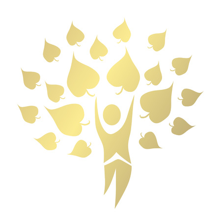 Hand drawn decorative golden human tree, can be used for ecology, environment, recycling, nature protection cards, banners, flyers, posters. Nature backgroundのイラスト素材