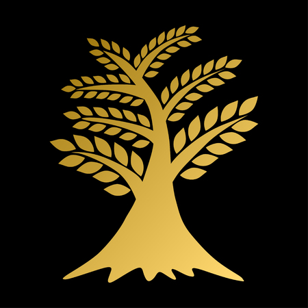 Hand drawn decorative golden tree, can be used for ecology, environment, recycling, nature protection cards, banners, flyers, posters. Nature backgroundのイラスト素材