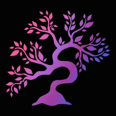 Hand drawn decorative neon tree, can be used for ecology, environment, recycling, nature protection cards, banners, flyers, posters. Nature colorful backgroundのイラスト素材