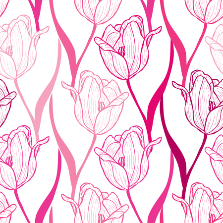 Elegant seamless pattern with tulip flowers, design elements. Floral  pattern for invitations, cards, print, gift wrap, manufacturing, textile, fabric, wallpapersのイラスト素材