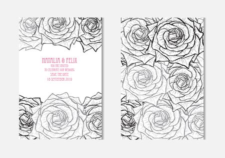 Elegant cards with decorative rose flowers, design elements. Can be used for wedding, baby shower, mothers day, valentines day, birthday cards, invitations, greetings. Vintage decorative flowers.のイラスト素材