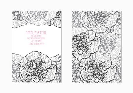 Elegant cards with decorative malva flowers, design elements. Can be used for wedding, baby shower, mothers day, valentines day, birthday cards, invitations, greetings. Vintage decorative flowers.のイラスト素材