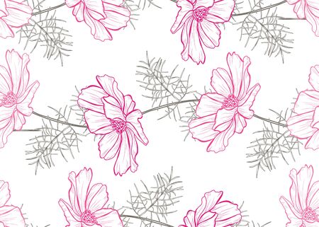 Elegant seamless pattern with cosmos flowers, design elements. Floral  pattern for invitations, cards, print, gift wrap, manufacturing, textile, fabric, wallpapersのイラスト素材