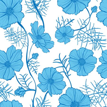 Elegant seamless pattern with cosmos flowers, design elements. Floral  pattern for invitations, cards, print, gift wrap, manufacturing, textile, fabric, wallpapersのイラスト素材