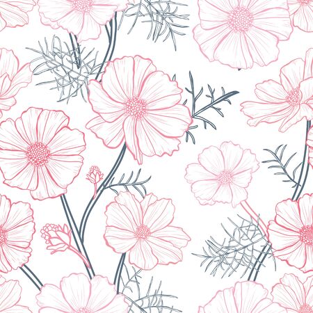 Elegant seamless pattern with cosmos flowers, design elements. Floral  pattern for invitations, cards, print, gift wrap, manufacturing, textile, fabric, wallpapersのイラスト素材