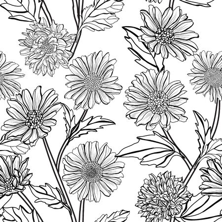 Elegant seamless pattern with aster flowers, design elements. Floral  pattern for invitations, cards, print, gift wrap, manufacturing, textile, fabric, wallpapersのイラスト素材