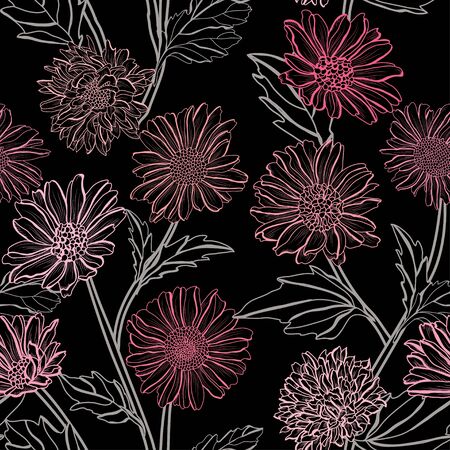 Elegant seamless pattern with aster flowers, design elements. Floral  pattern for invitations, cards, print, gift wrap, manufacturing, textile, fabric, wallpapersのイラスト素材