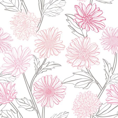 Elegant seamless pattern with aster flowers, design elements. Floral  pattern for invitations, cards, print, gift wrap, manufacturing, textile, fabric, wallpapersのイラスト素材