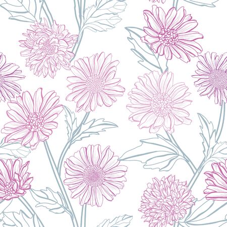 Elegant seamless pattern with aster flowers, design elements. Floral  pattern for invitations, cards, print, gift wrap, manufacturing, textile, fabric, wallpapersのイラスト素材
