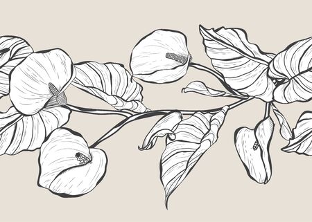 Elegant seamless pattern with calla flowers, design elements. Floral  pattern for invitations, cards, print, gift wrap, manufacturing, textile, fabric, wallpapersのイラスト素材