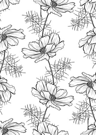Elegant seamless pattern with cosmos flowers, design elements. Floral  pattern for invitations, cards, print, gift wrap, manufacturing, textile, fabric, wallpapersのイラスト素材