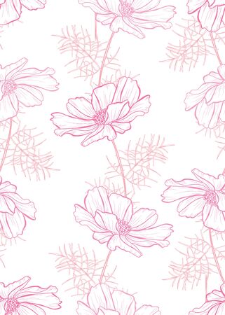 Elegant seamless pattern with cosmos flowers, design elements. Floral  pattern for invitations, cards, print, gift wrap, manufacturing, textile, fabric, wallpapersのイラスト素材