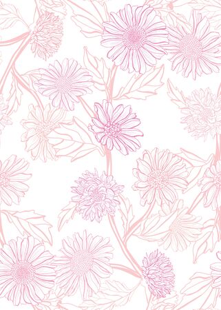 Elegant seamless pattern with aster flowers, design elements. Floral  pattern for invitations, cards, print, gift wrap, manufacturing, textile, fabric, wallpapersのイラスト素材