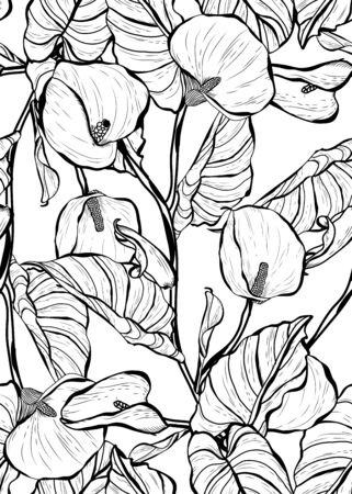 Elegant seamless pattern with calla flowers, design elements. Floral  pattern for invitations, cards, print, gift wrap, manufacturing, textile, fabric, wallpapersのイラスト素材