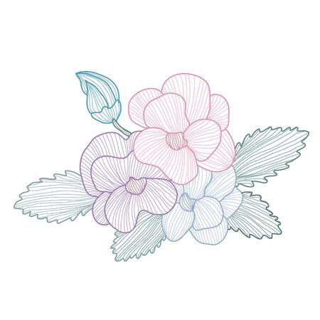 Decorative pansy   flowers, design elements. Can be used for cards, invitations, banners, posters, print design. Floral background in line art styleのイラスト素材