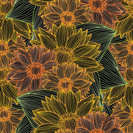 Elegant seamless pattern with sunflowers, design elements. Floral  pattern for invitations, cards, print, gift wrap, manufacturing, textile, fabric, wallpapersのイラスト素材