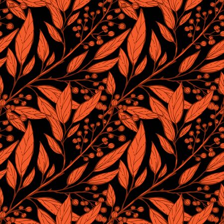 Elegant seamless pattern with leaves and berries, design elements. Floral  pattern for invitations, cards, print, gift wrap, manufacturing, textile, fabric, wallpapersのイラスト素材