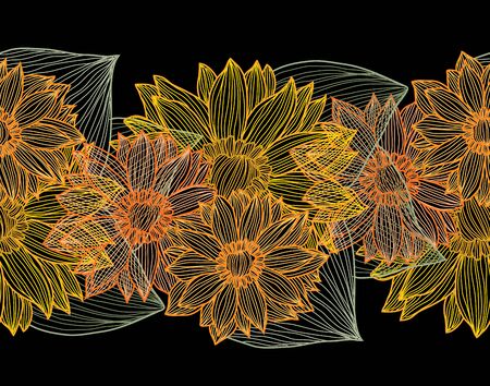 Elegant seamless pattern with sunflowers, design elements. Floral  pattern for invitations, cards, print, gift wrap, manufacturing, textile, fabric, wallpapersのイラスト素材