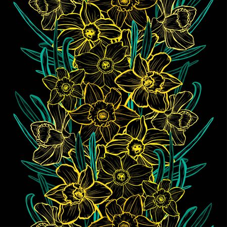 Elegant seamless pattern with daffodil flowers, design elements. Floral  pattern for invitations, cards, print, gift wrap, manufacturing, textile, fabric, wallpapersのイラスト素材