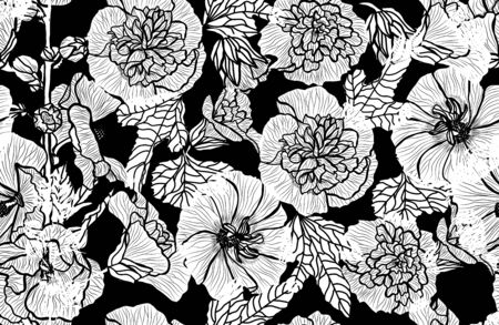 Elegant seamless pattern with malva flowers, design elements. Floral  pattern for invitations, cards, print, gift wrap, manufacturing, textile, fabric, wallpapersのイラスト素材