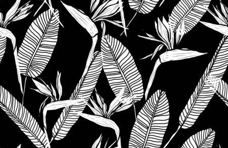 Elegant seamless pattern with strelitzia flowers, design elements. Floral  pattern for invitations, cards, print, gift wrap, manufacturing, textile, fabric, wallpapersのイラスト素材