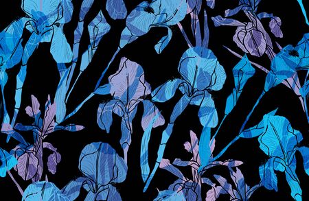 Elegant seamless pattern with iris flowers, design elements. Floral  pattern for invitations, cards, print, gift wrap, manufacturing, textile, fabric, wallpapersのイラスト素材