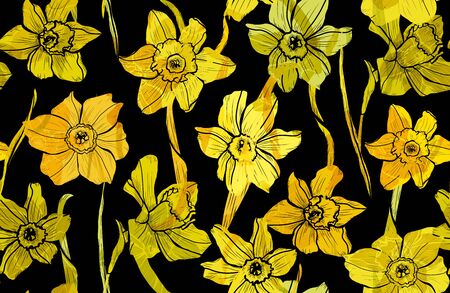Elegant seamless pattern with daffodil flowers, design elements. Floral  pattern for invitations, cards, print, gift wrap, manufacturing, textile, fabric, wallpapersのイラスト素材