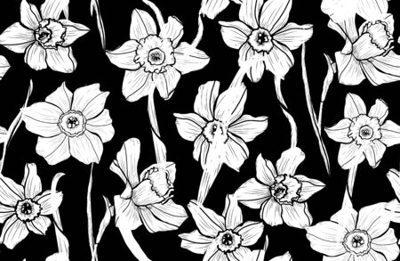 Elegant seamless pattern with daffodil flowers, design elements. Floral  pattern for invitations, cards, print, gift wrap, manufacturing, textile, fabric, wallpapersのイラスト素材