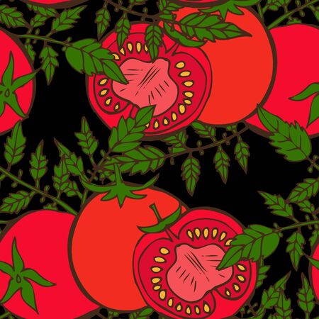 Elegant seamless pattern with tomatoes, design elements. Vegetable pattern for invitations, cards, print, gift wrap, manufacturing, textile, fabric, wallpapers. Food, kitchen, vegetarian themeのイラスト素材
