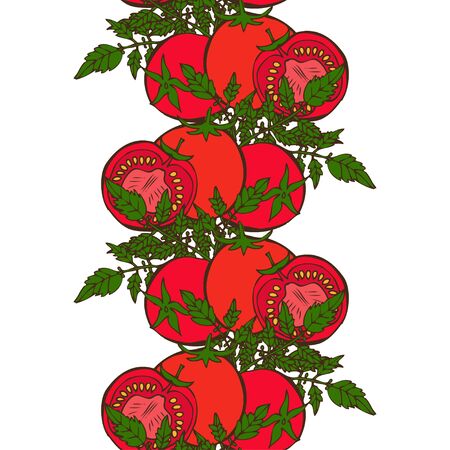 Elegant seamless pattern with tomatoes, design elements. Vegetable pattern for invitations, cards, print, gift wrap, manufacturing, textile, fabric, wallpapers. Food, kitchen, vegetarian themeのイラスト素材