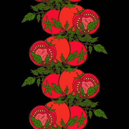 Elegant seamless pattern with tomatoes, design elements. Vegetable pattern for invitations, cards, print, gift wrap, manufacturing, textile, fabric, wallpapers. Food, kitchen, vegetarian themeのイラスト素材