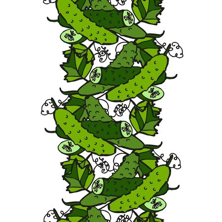 Elegant seamless pattern with cucumbers, design elements. Vegetable pattern for invitations, cards, print, gift wrap, manufacturing, textile, fabric, wallpapers. Food, kitchen, vegetarian themeのイラスト素材