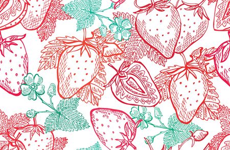 Elegant seamless pattern with strawberry fruits, design elements. Fruit  pattern for invitations, cards, print, gift wrap, manufacturing, textile, fabric, wallpapers. Food, kitchen, vegetarian themeのイラスト素材