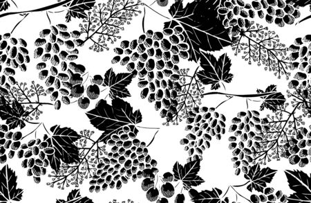Elegant seamless pattern with grapes, design elements. Fruit  pattern for invitations, cards, print, gift wrap, manufacturing, textile, fabric, wallpapers. Food, kitchen, vegetarian themeのイラスト素材